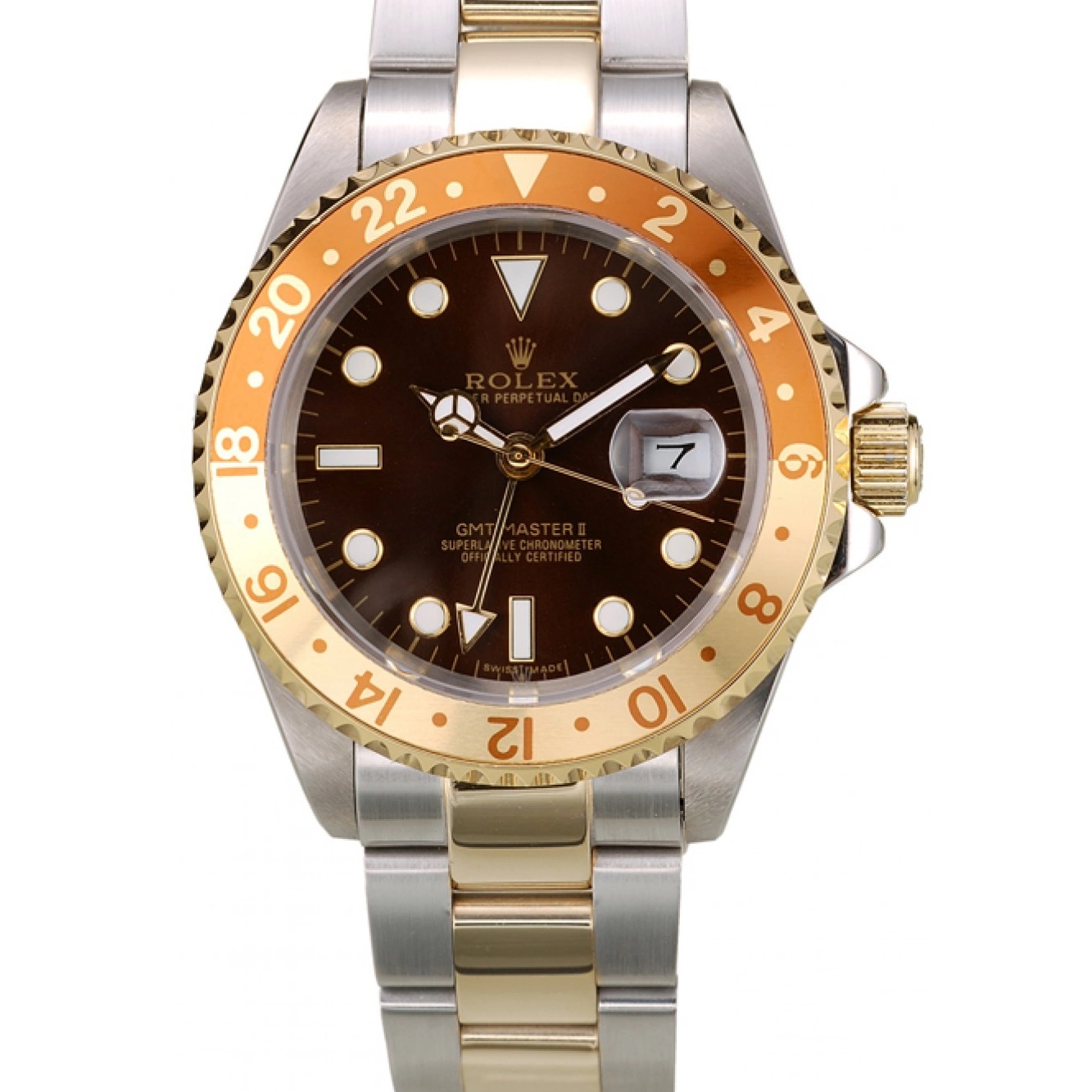 Aaa replica watch Bezel Ceramic Gold Colored Master II Watch Dial Rolex GMT Brown 0712